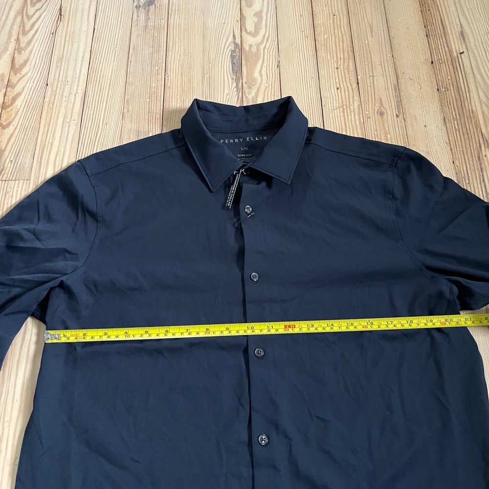 Perry Ellis Button Down Shirt Mens Large Navy Blue Stretch Expandable Collar L/G - Picture 6 of 8